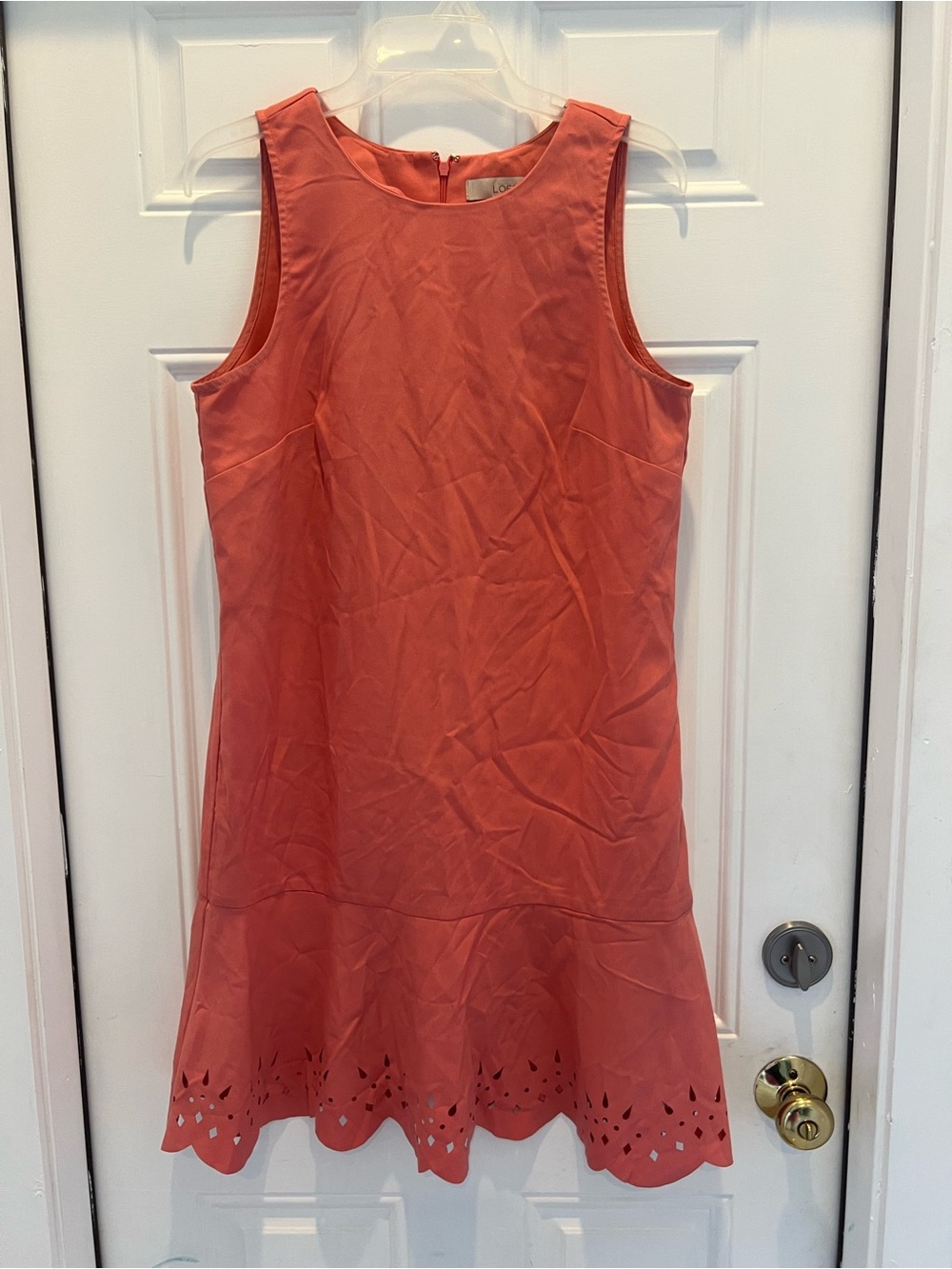 Ann Taylor LOFT Sleeveless Coral Pink Laser Cut Floral MIDI Dress Size 8 #936